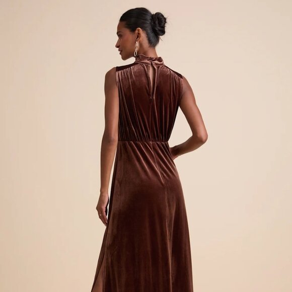 Classic Elegance Brown Velvet Sleeveless Mock Neck Maxi Dress - Picture 3 of 5